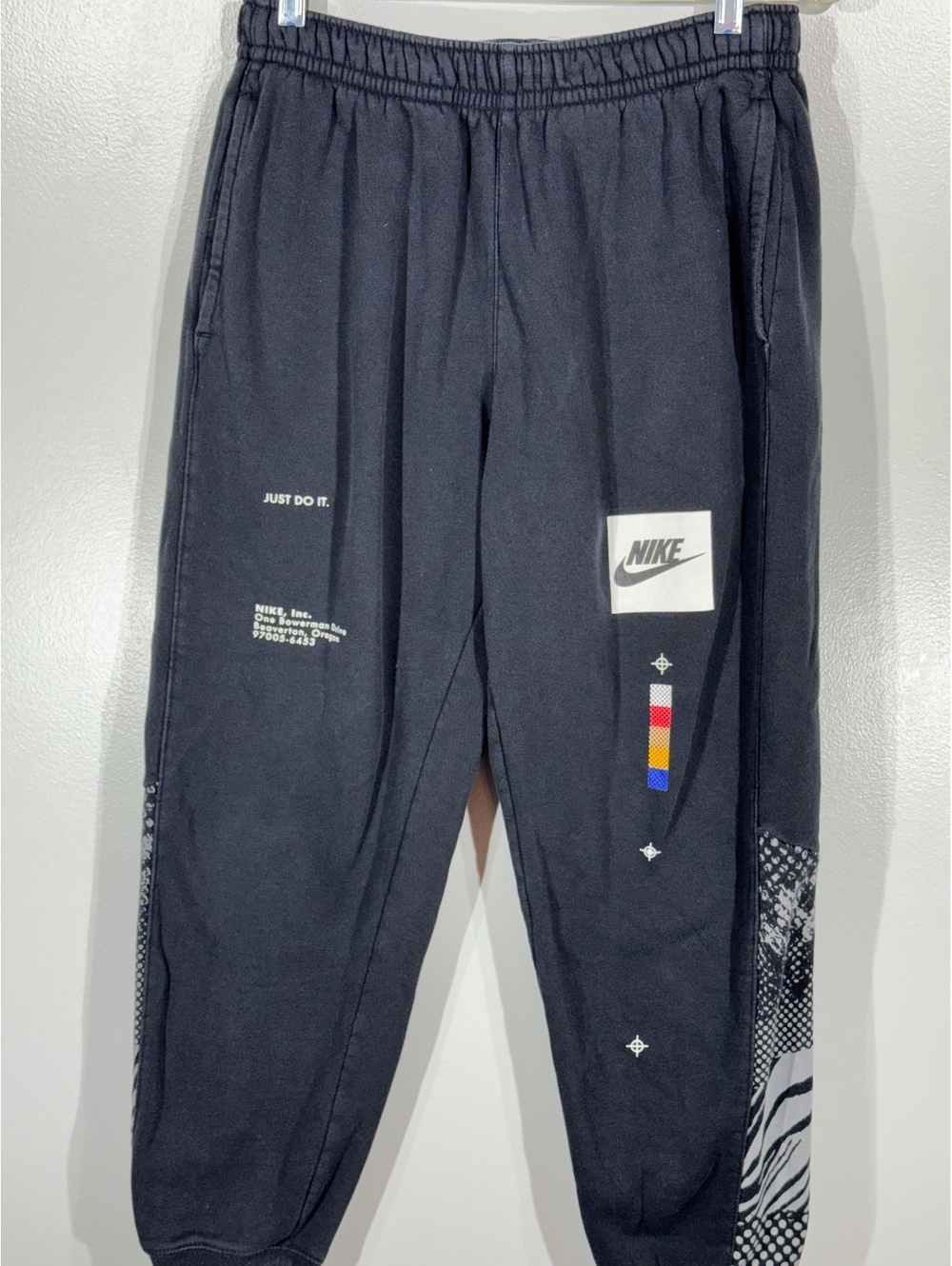Nike Just Do It Black Graphic Jogger Pants Sweatpants Zip Pocket Streetwear